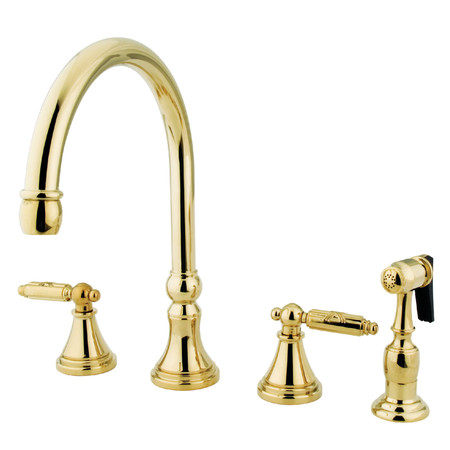 GOURMETIER Widespread Kitchen Faucet W/ Brass Sprayer, Polished Brass GS2792GLBS